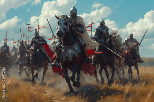 Armored English Knights Gallop into Battle © Andrii 
