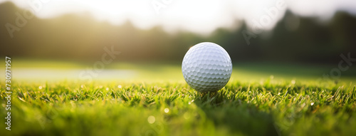 Photorealistic Macro Shot of a Golf Ball Nestled in Lush Green Grass, Highlighting the Precision and Beauty of the Sport, Perfect for Golf Courses, Sports Magazines, and Athletic Marketing Materials