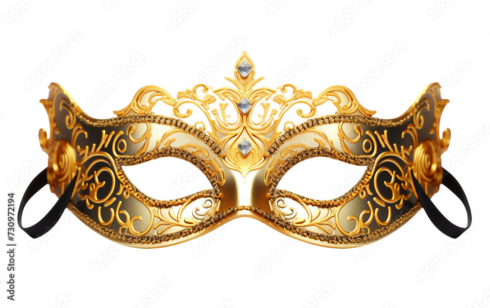 Carnival Mask Adorned with Sparkling Gold Trim Isolated on Transparent Background PNG.
