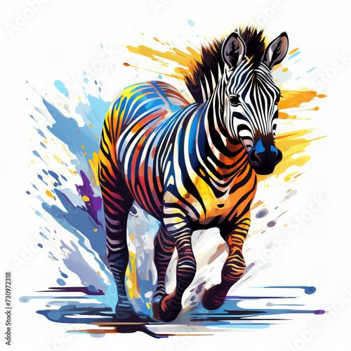 Vibrant Colorful Zebra Artwork - Abstract Animal Design with Splashes of Paint and Dynamic Stripes for Creative Projects