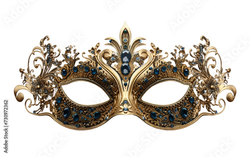 Glittering Gold Trim Carnival Mask Isolated on Transparent Background PNG.