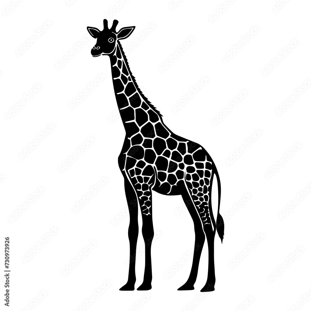 Naklejka premium South African giraffe in linocut textured style. Isolated on white background vector illustration