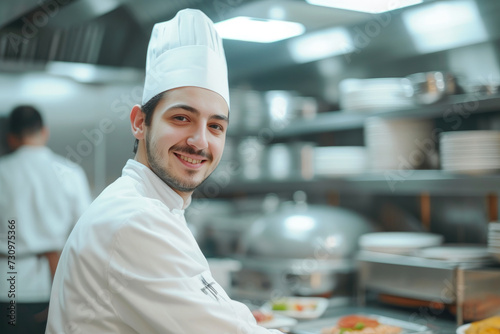 Italian Culinary Elegance: Joyful Chef in a Lavish Kitchen