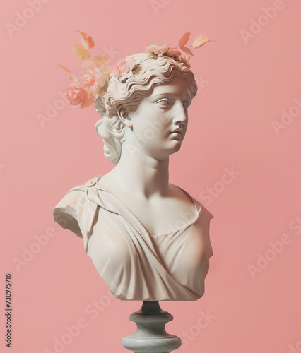 Antique female sculpture and flowers