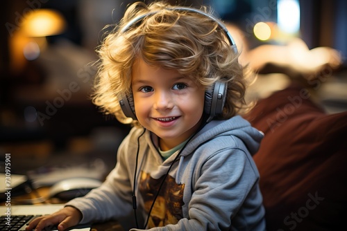 Portrait of a little gamer boy.