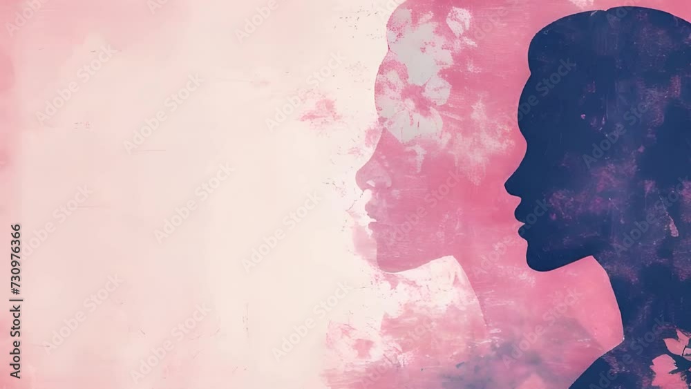 A silhouette of a woman in profile, overlayed with a pink, textured paint effect A silhouette of a woman in profile, overlayed with a pink, textured paint effect