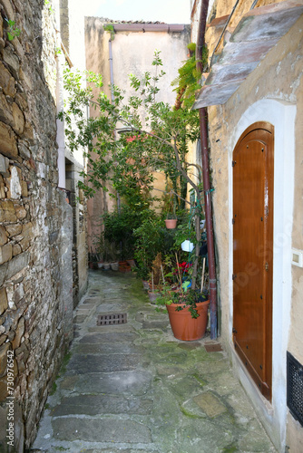Fototapeta Naklejka Na Ścianę i Meble -  A narrow street in Castellabate, a medieval village on the coast of Campania, Italy..