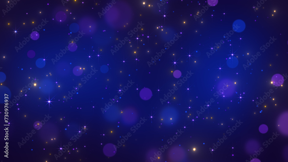 Fototapeta premium abstract blue and purple background with golden glitter and bokeh, shiny and shimmering