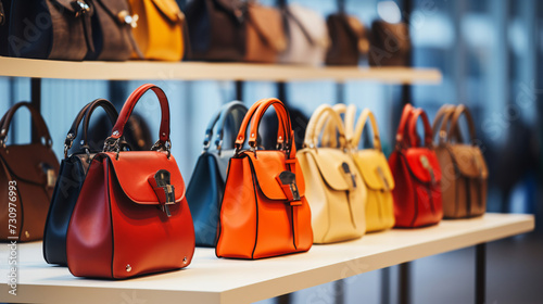 Female Handbags on Rack in a Store: Different Col photo