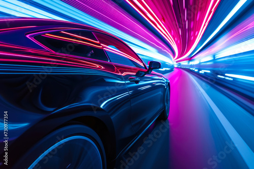 Speeding Into the Night: Car Motion in Neon Tunnel