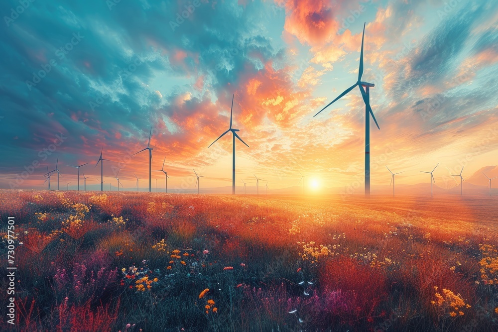 renewable energy with green energy as wind turbines Stock Illustration ...