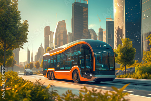 Tomorrow's Travel: Modern Electric Bus in Urban Wonderland