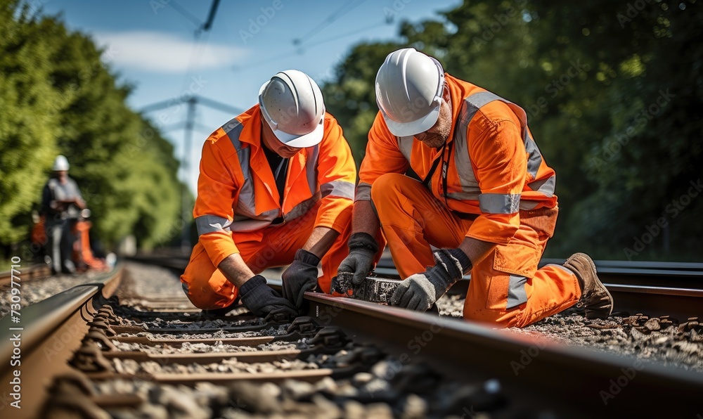 Men in Orange on Railroad Tracks Men in Orange on Railroad Tracks