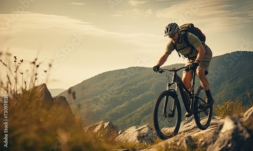 Man Riding Mountain Bike on Rocky Trail