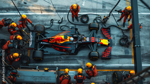 Formula 1 Racing Car at Pit Stop Maintenance Tech © Elysium