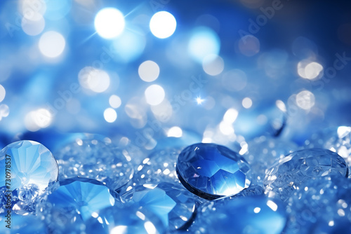 Photorealistic Background in Shades of Blue featuring Macro Images of Crystals and Gemstones with Subtle Blur Effect, Emanating Elegance and Tranquility, Perfect for Jewelry Advertising, Fantasy Art