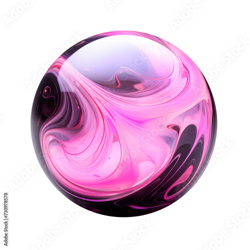 Pink glass marble isolated on white transparent background, PNG