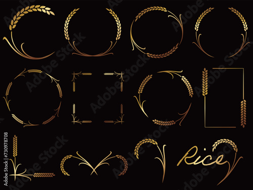 稲の飾り枠セット　ゴールド