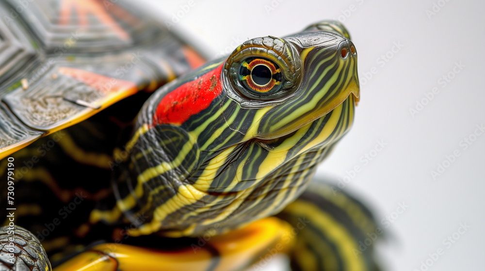 Closeup red eared slider turtle. AI Generative. Closeup red eared slider turtle. AI Generative.