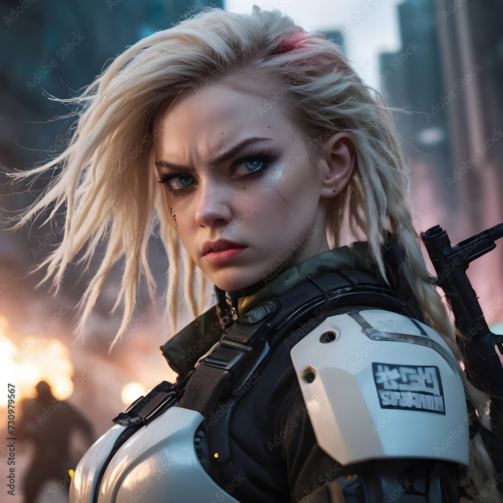Obraz premium A woman soldien wearing a futuristic armor..