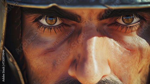 Canvastavla Close-up portrait of Spanish colonist explorer in a marion helmet