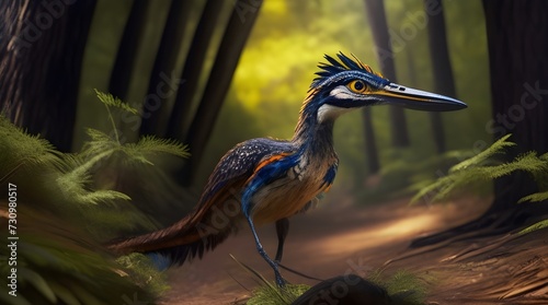 Tricolored heron in the forest. 3d render photo