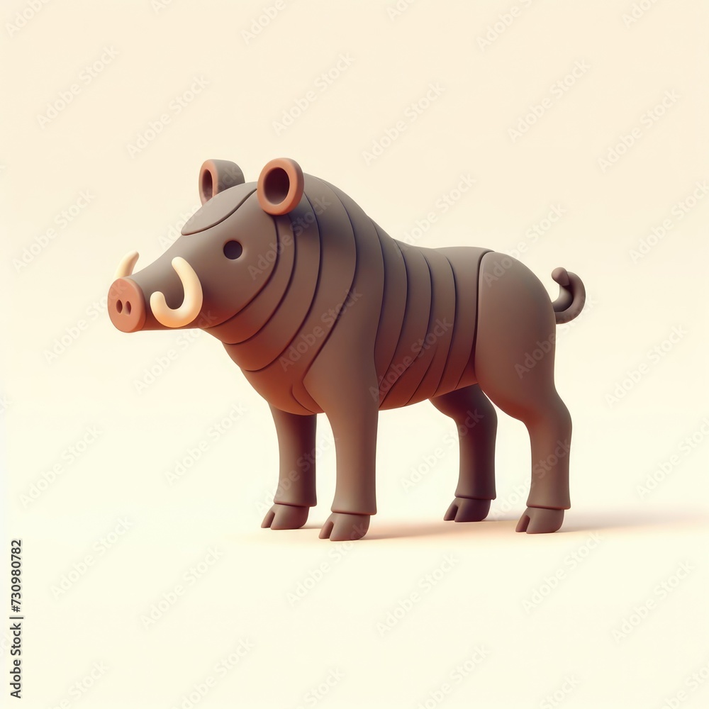 Fierce 3D wild boar on a light background. 3D clay cartoon model of a wild boar. Fierce 3D wild boar on a light background. 3D clay cartoon model of a wild boar.