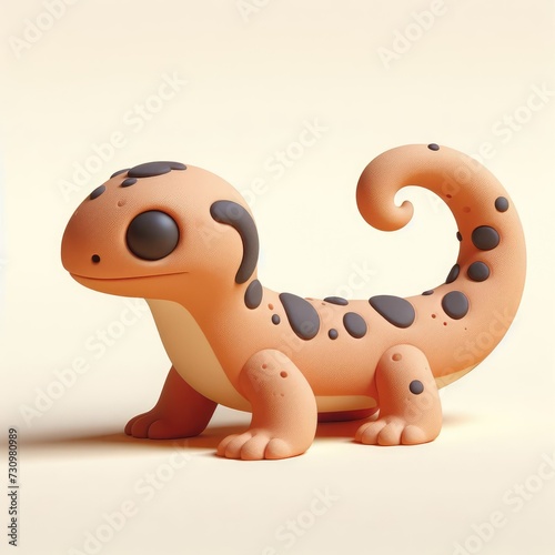 Colorful 3D salamander on a light background. 3D clay cartoon model of a salamander.