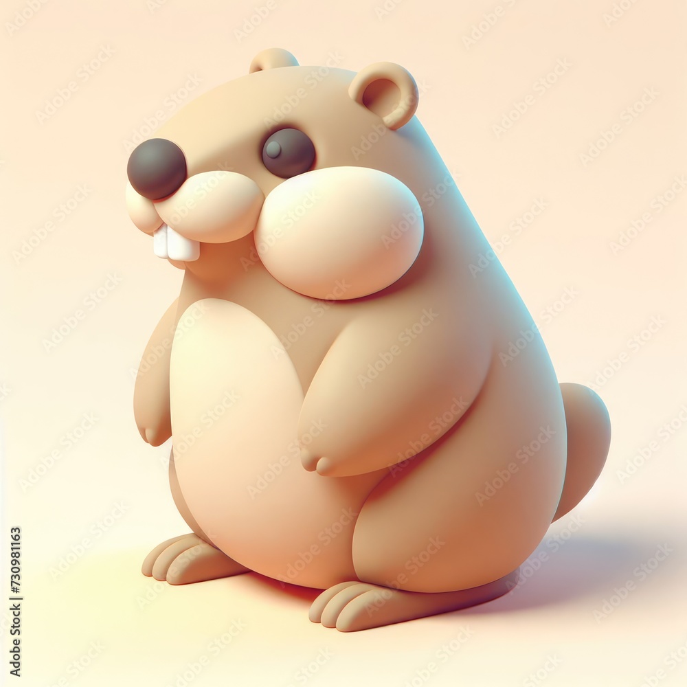 Naklejka premium Cute 3D hamster on a light background. 3D clay cartoon model of a hamster.