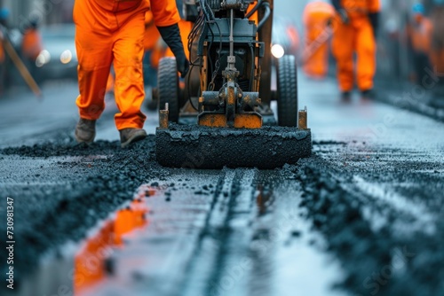 Man Operating Road Construction Machine, asphalting repairs