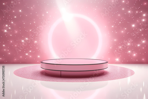 Pink podium 3d illustration background , mock up display with sparkle and glitter for beauty products or holiday event.	