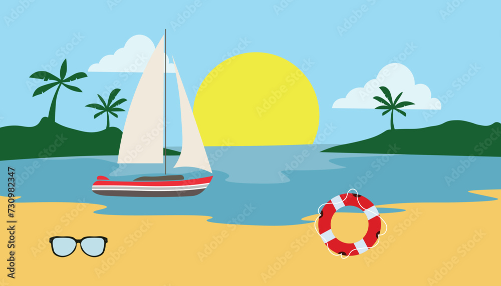 Summer Beach background vector illustration.