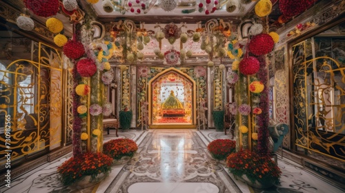 Entrance of a temple decorated. Generative AI