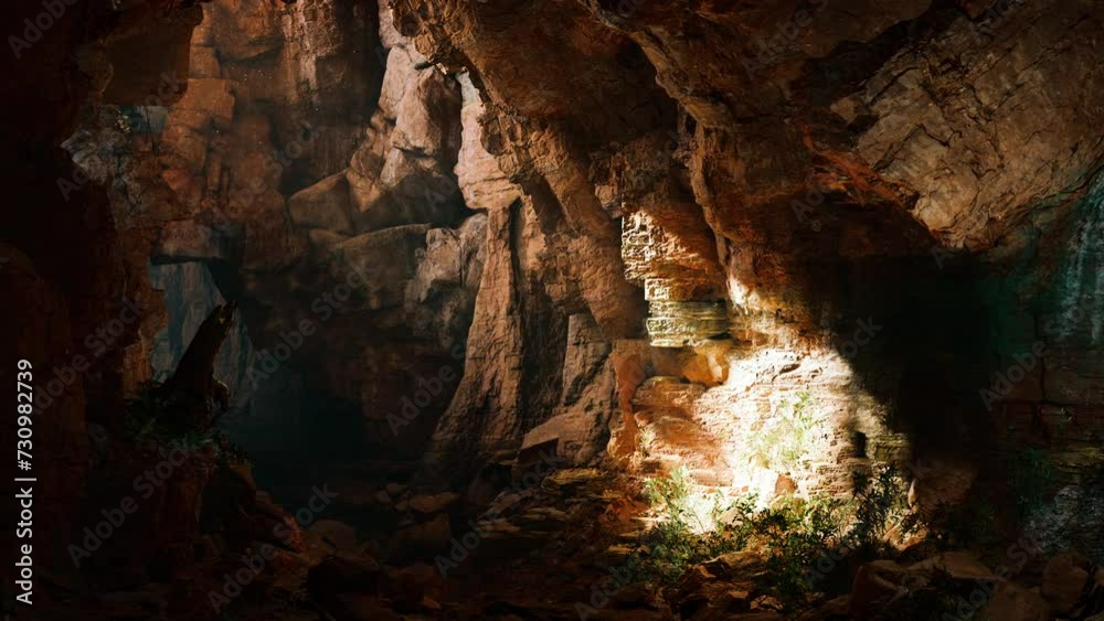 A cave filled with lots of rocks and water A cave filled with lots of rocks and water
