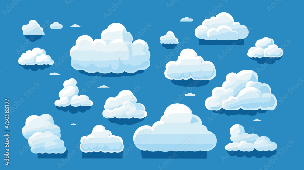 Fototapeta premium Cartoon cloud vector set. Blue sky with white clouds