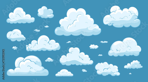 Cartoon cloud vector set. Blue sky with white clouds