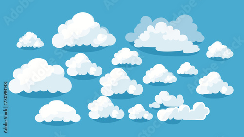 Cartoon cloud vector set. Blue sky with white clouds