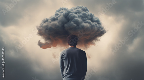 Man with cloud over his head depicting solitude and depression,