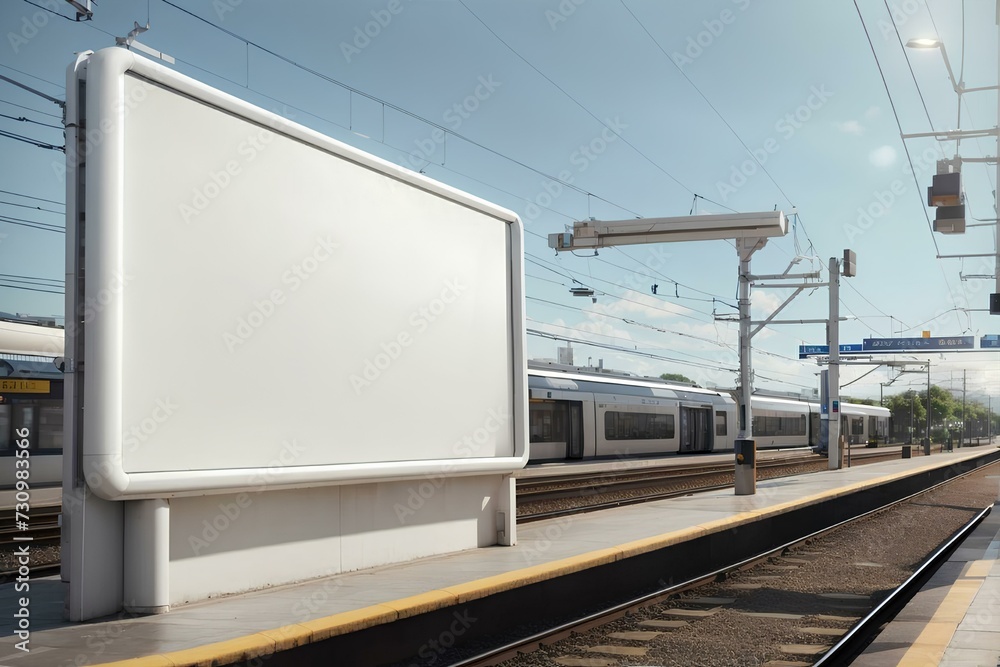 blank billboard on the platform of a train station with blue sky blank billboard on the platform of a train station with blue sky