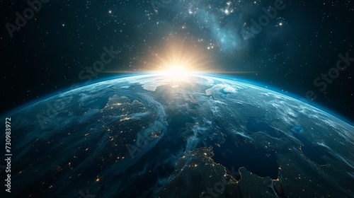 a view of the earth from space with stars in the background