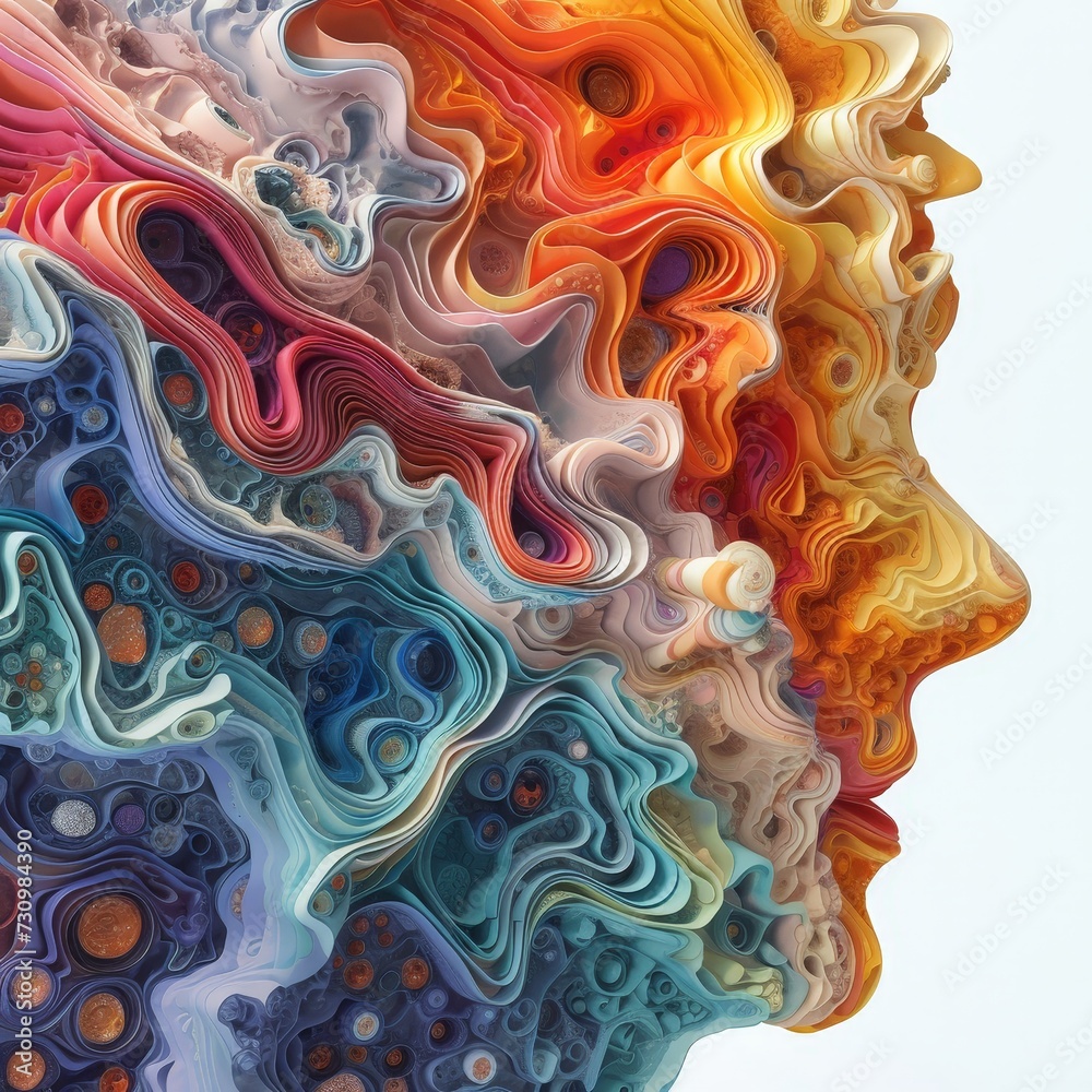 a close up of a person face made of colored paper
