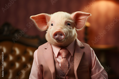 Pig in Fashionable Attire Directs Attention to Your Promotional Content © Akash