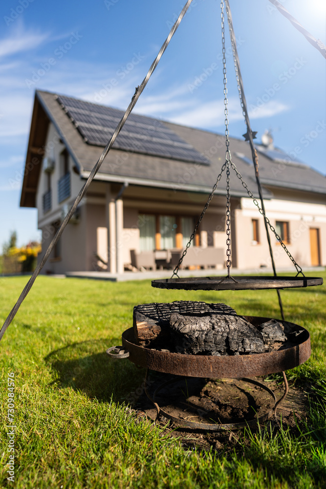 fireplace in front of the house - nice house with photovoltaics