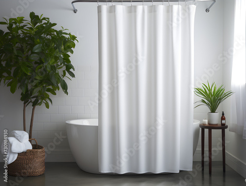 White Shower Curtain Mockup, Front View, elegant minimal modern aesthetic