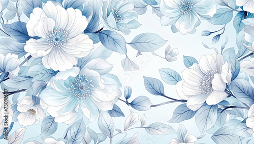 Seamless pattern with watercolor flowers in blue colors Vector illustration