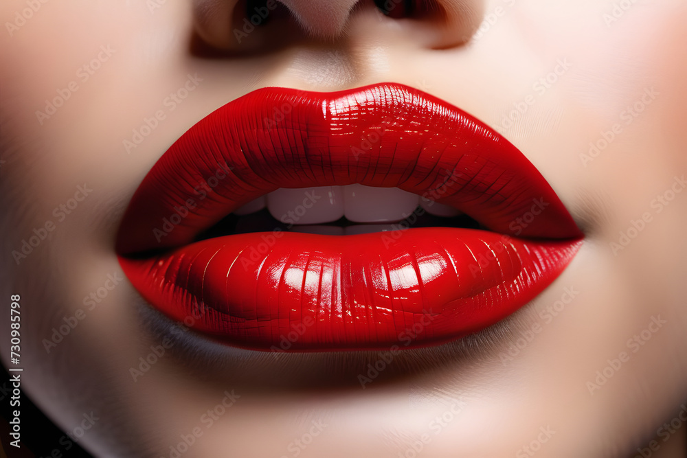 Obraz premium Close-up of red beautiful lips of a girl