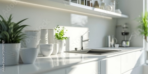 moderne weiße Einbauküche photo