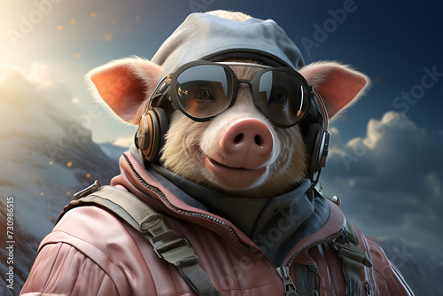 Pig in Fashionable Attire Directs Attention to Your Promotional Content