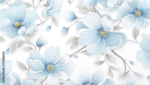Seamless pattern with blue flowers on white background Vector illustration #730986521