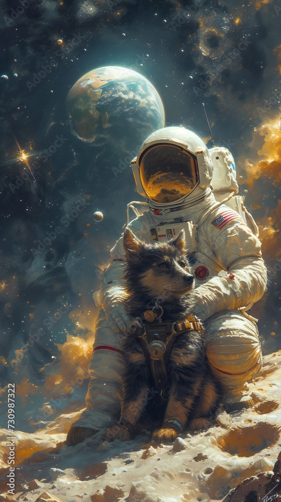 astronaut in space with his dog astronaut in space with his dog